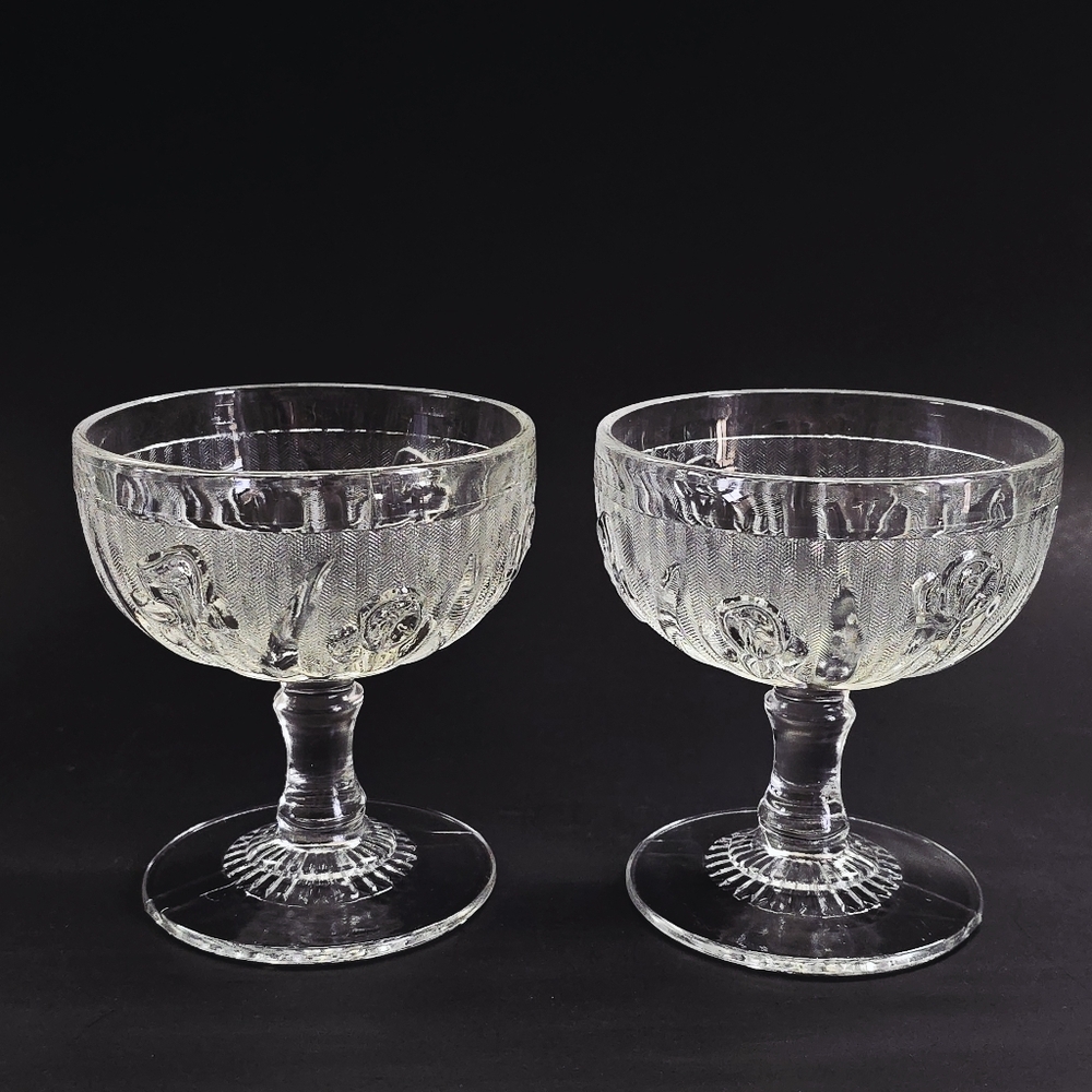 Vintage Iris and Herringbone Crystal Depression Glass Sherbets (2)